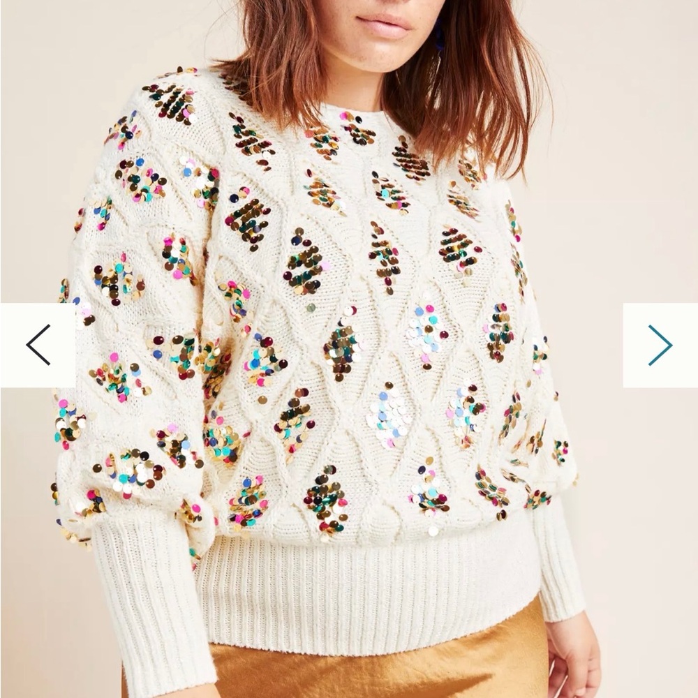 NEW Anthropologie Lara Sequined Cream Sweater (1X)